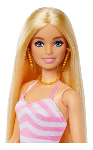 Kit Barbie Boneca Macacao Rosa+Hair Loira Filme C Acessorios