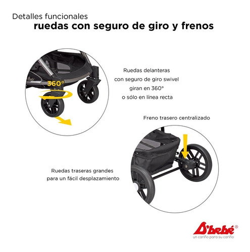 Carriola De Bebe Crown Portabebe Base De Carro Bambineto Capacidad de la carriola Individual Color Negro Color del chasis Plateado