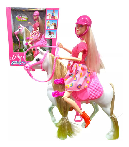 Muñeca Giani Hipica Con Caballo Accesorios Pelo Largo