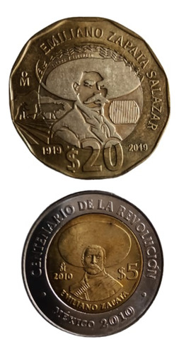 Monedas De 20 Y 5 Pesos De Emiliano Zapata Impecables