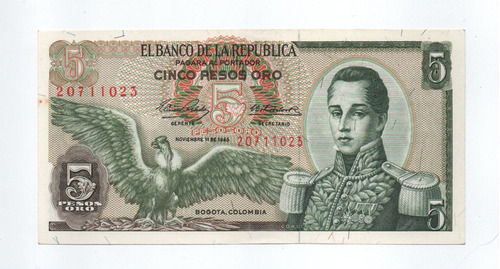 Billete De Colombia 5 Pesos 1965