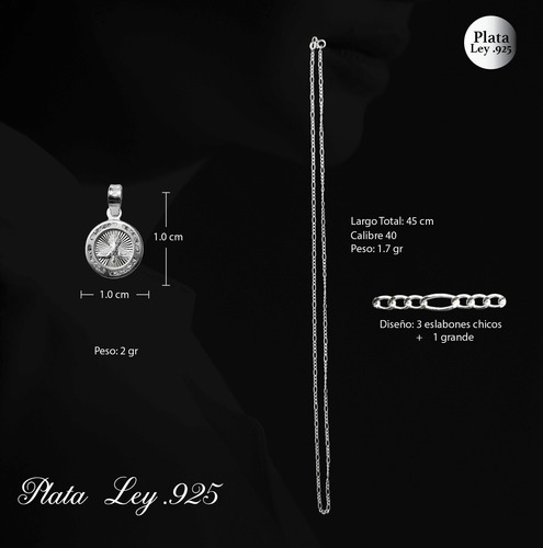Dije De Plata Medalla Espiritu Santo Forma Circular Con Incrustraciones De Zirconia Con Cadena De Plata Calibre 40 Y 45 Cm De Largo Ideal Para Regalar En Boda Bautizo Primera Comunión O 15 Años