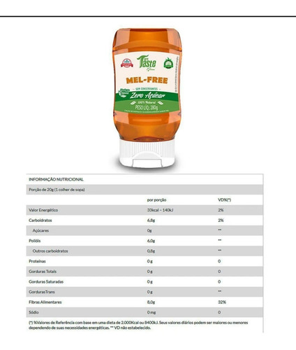 Imagem 2 de 3 de Mel Free Zero Açúcar/sódio Sem Conservantes 280g - Mrs Taste