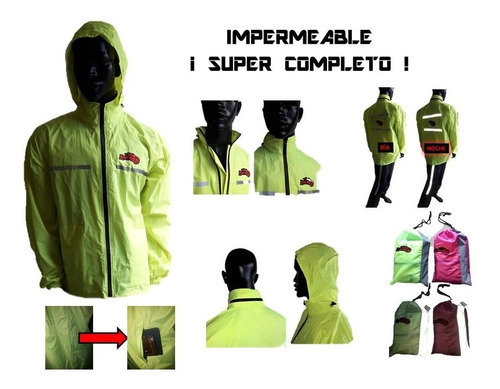 Chaqueta Impermeable Con Capucha Y Bolsillos Moto Bicicleta