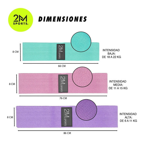 Imagen 2 de 8 de Bandas Elasticas Resistencia Kit X 3 Intensidades Polyester