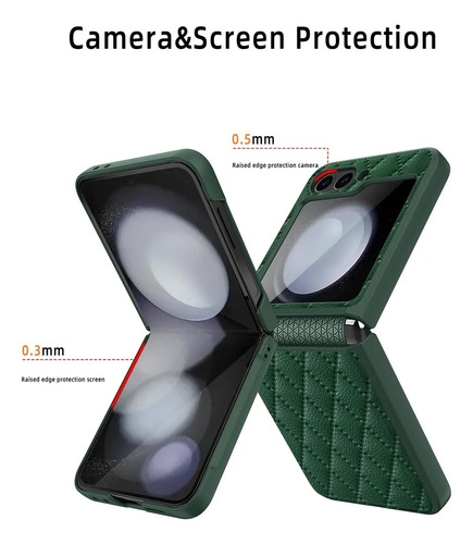 Funda De Lujo Cuero Ecológico Para Samsung Z Flip 6 Verde Oscuro