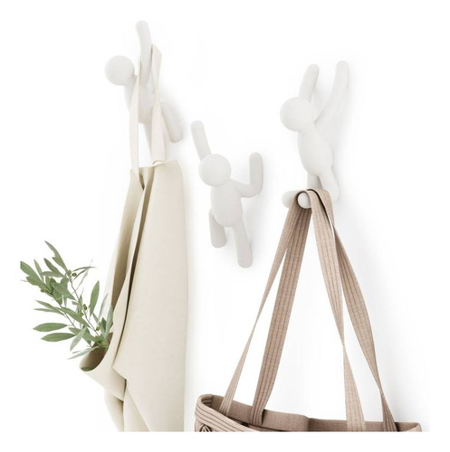 3 Ganchos Perchero De Pared Línea Buddy Umbra Originales Blanco
