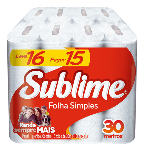 Papel Higienico Folha Simples Sublime L16p15 Rolos