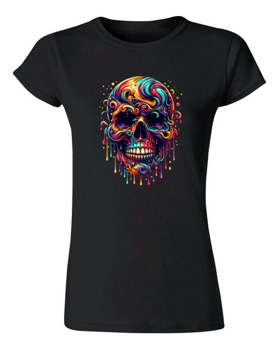 Playera Mujer Calavera Psicodélico 000100n