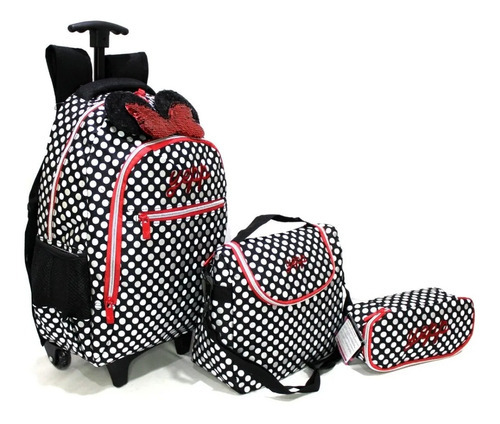 Kit Mochila Escolar Infantil Minnie Lacinho Paetê G Rodinhas