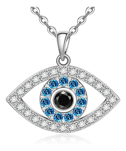 Fenthring Protection Evil Eye Collar Plata De Ley Azul Third