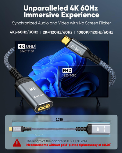 Adaptador Usb-c A Hdmi 4k 60 Hz Adaptador Usb-c A Hdmi De Re
