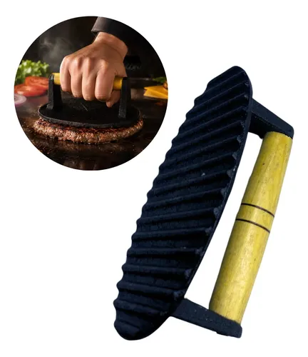 Prensador Amassador de Ferro Fundido para Carne Hambúrguer