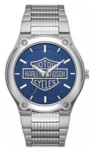 Harley-davidson Hombres Azul Patron Barra & Escudo Reloj De 