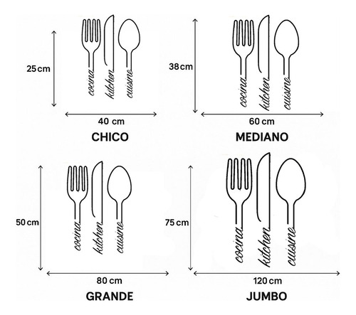 Cuadro Cubiertos Con Nombres 80cm Metal Pintura Horneada Negro