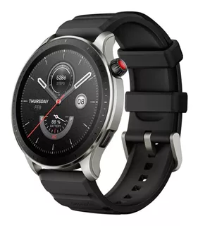 Smartwatch Amazfit GTR 4 1.43", pulseira superspeed black e o arco prateado