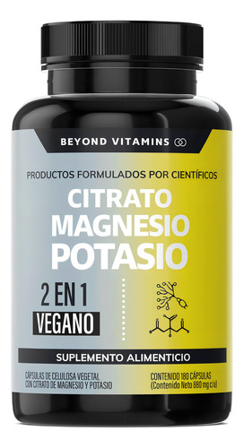 Magnésio e citrato de potássio 1500 mg com banana em pó, açafrão e arroz | Sem enchimentos | Citrato de magnésio e citrato de potássio - 180 cápsulas