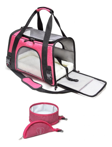 Bolsa De Transporte Pet E Bebedouro Pink Avião Carro Perigot