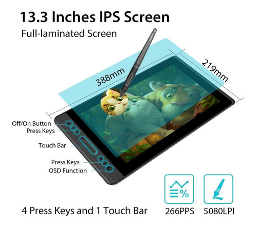 Imagen 5 de 8 de Huion Kamvas Pro 13 Lápiz Sin Batería 13.3 Pantalla De Ta...