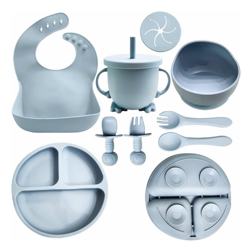 Kit Plato Vaso Babero De Silicona Alimentacion Comida Bebé