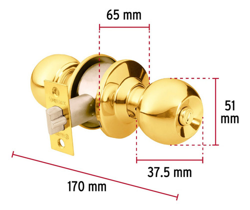 Cerradura De Pomo Chapa Bola Dorado Hermex