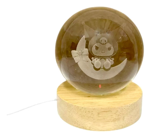 Luz De Noche Esfera Cristal 3d Led Usb 6cm Estructura Kuromi