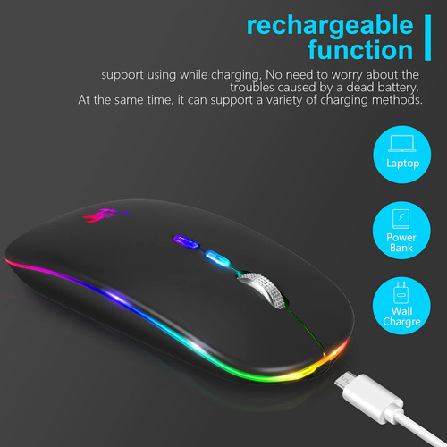 Ratón Inalámbrico Hotlife Led Recargable Bluetooth 2.4 G Neg