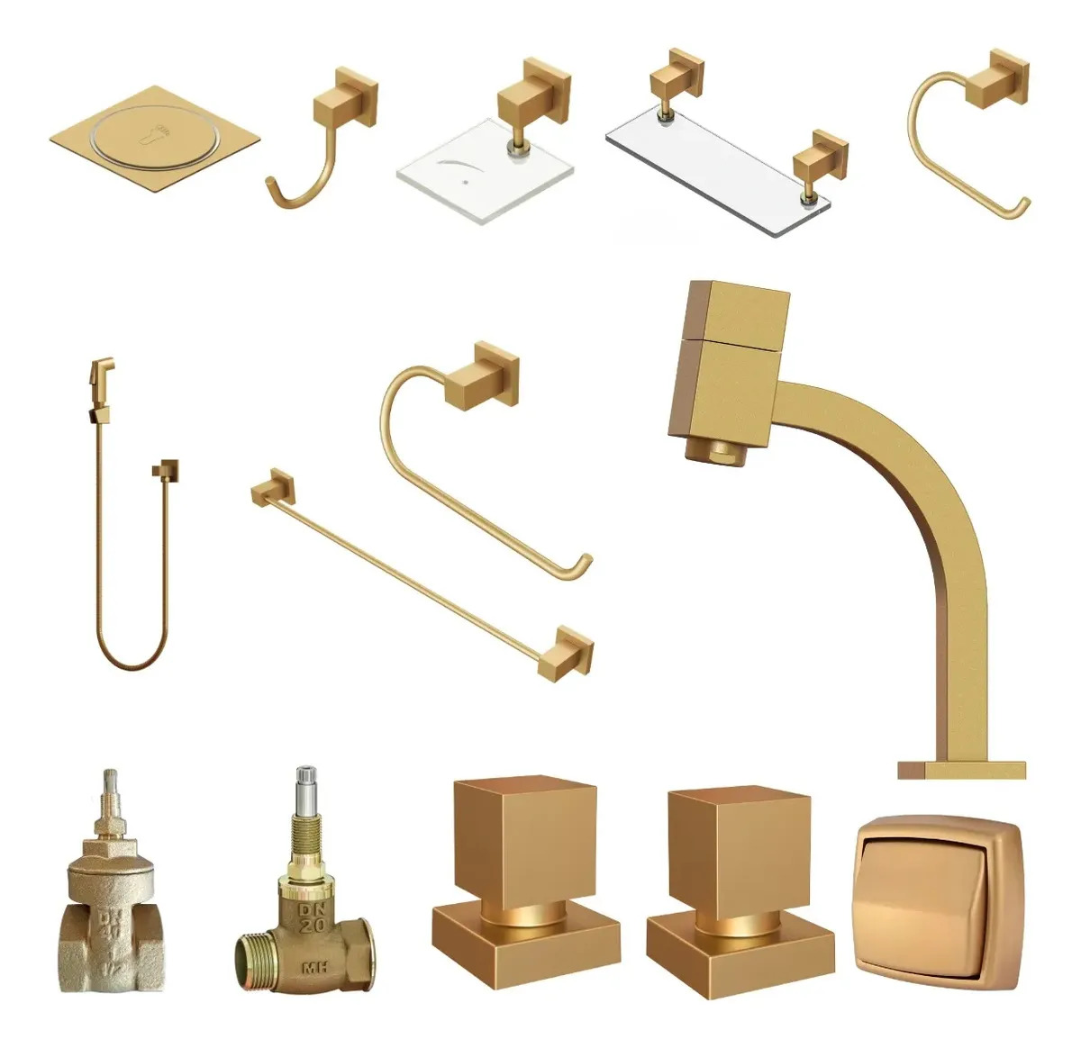 Kits de acessórios para banheiro Real Metais Super luxo Kit Acessórios para Banheiro dourado x 14