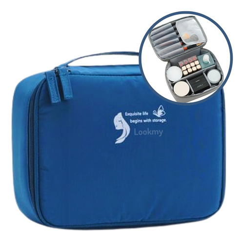Portacosmeticos Neceser Organizador Maquillaje Divisiones Color Azul petróleo