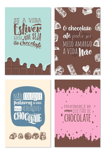 Placas Decorativas Mdf Frases Chocolate 20x30cm Kit 4un