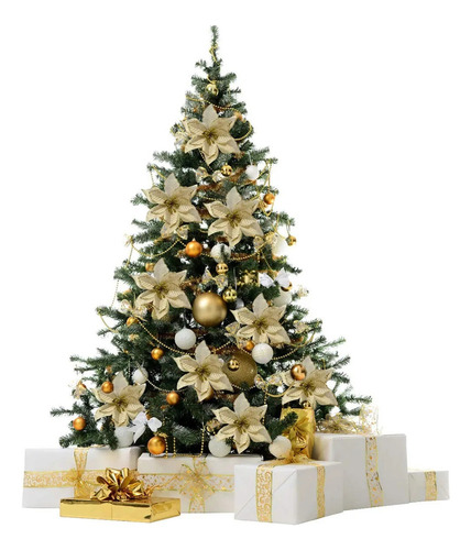 24 Uds. Flores Artificiales De Navidad Con Purpurina