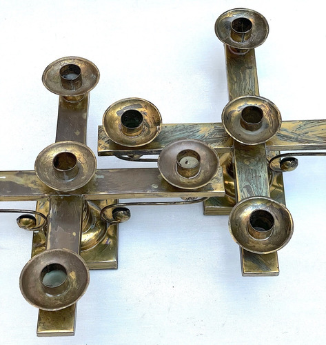 Candelabros Mexicanos De Hojalata Dorada, Mid Century (Usado)