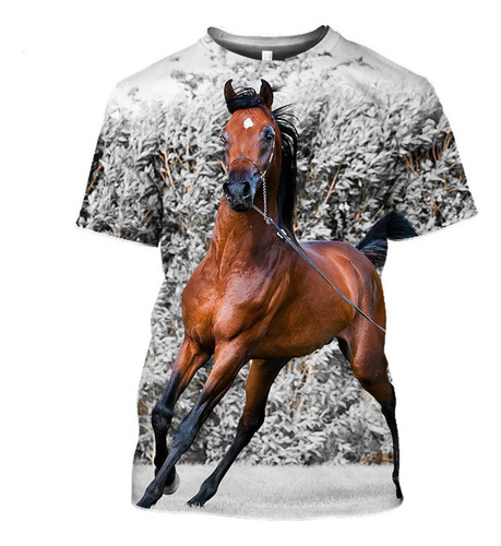 2024 Men Camiseta De Caballo Con Estampado De Animales En 3d