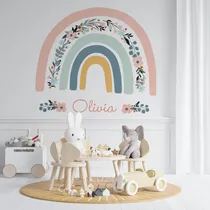 Comprar Vinilo Arcoiris Nórdico Boho Flores Rosa Xxl Con Nombre