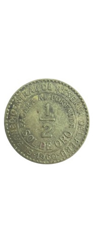 Moneda De 1/2 Sol Peruano, Año 1960.