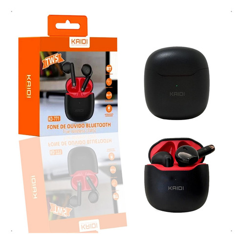 Fone De Ouvido Sem Fio Tws Bluetooth 5.1 Original Kaidi 771 Cor Preto Preto