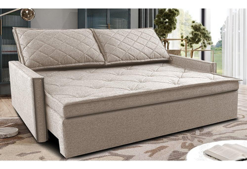 Sofá Sem Caixa Retrátil 1,65m Cama Inbox Loft. Linho Cor Bege Claro