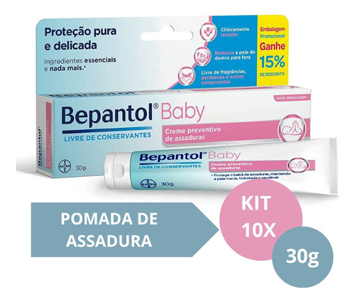 Kit com 10 Cremes Pomada de Assadura Proteção Delicada 30gr Cada – Bepantol