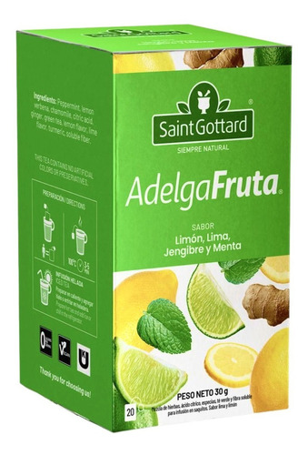 Adelgafruta Saint Gottard té de limón lima jengibre menta 20 saquitos