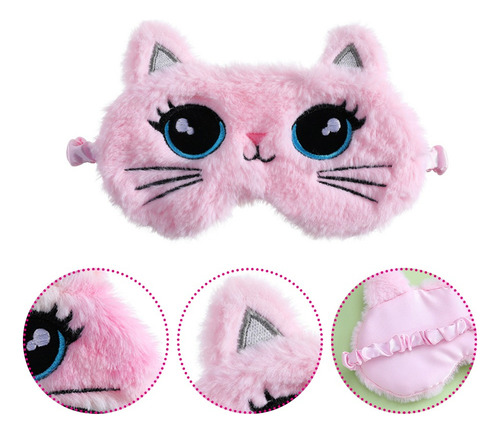 Antifaz Infantil De Felpa Para Dormir Con Forma Cara De Gato Color Rosa Rosa