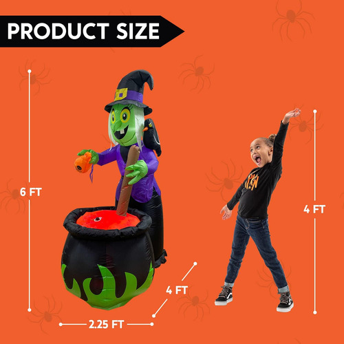 Bruja Inflable Caldero Magico Decoracion Halloween De 1.8m