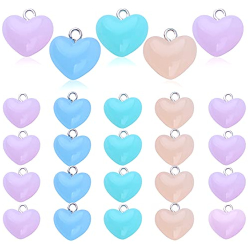 20pcs Resin Heart Love Pendant Charms Colorful Heart Ch...