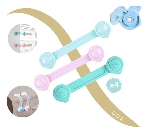 4 Traba Seguridad Bloqueo Protector De Cajones Para Niños