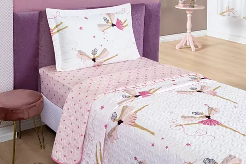 Jogo De Cama Infantil Menina Estampado Rosa Menina 3 Peças 100% Algodão