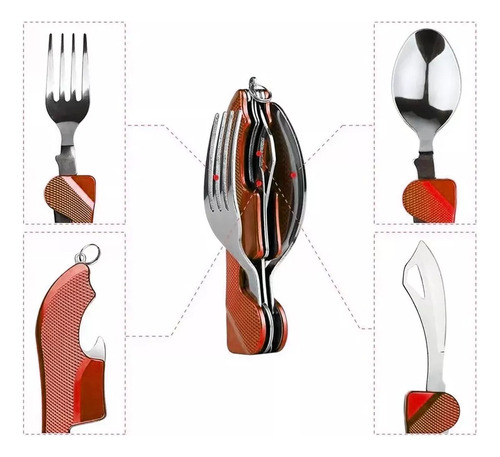 Set Cubiertos Camping Multiuso 6 En 1 Set Camping Portatil Naranja Utencilios De Comida Camping Multiusos Hauki Cubiertos Servicios Practicos Acero Inoxidable Set Cubiertos Multiusos + Navaja Naranja