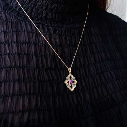 Imagen 3 de 3 de Gargantilla De Oro Italiano - 18k Con Dije Flor Rubi