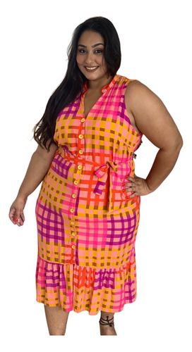 Vestido Xadrez Amarelo Plus Size