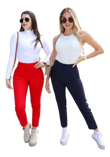 2 Pantalones De Vestir Para Dama De Pinzas Rojo Y Azul