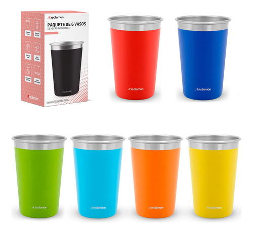- Set De 6 Vasos De Acero Inoxidable Y Ecológicos (470 Ml),