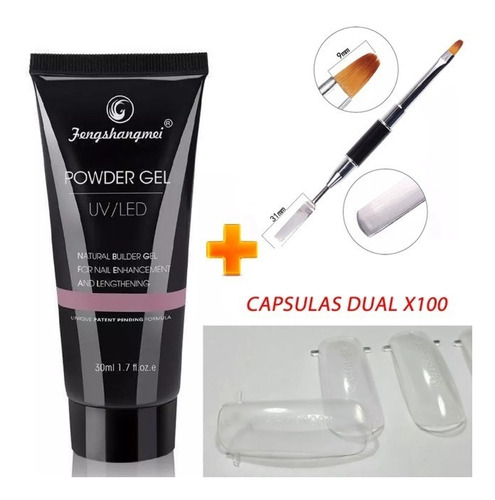 Polygel Powder Gel 50ml Uñas Esculpidas + Pincel + Capsulas